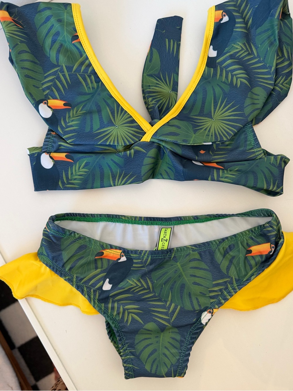 Kids Toucan Print Green & Yellow Bikini